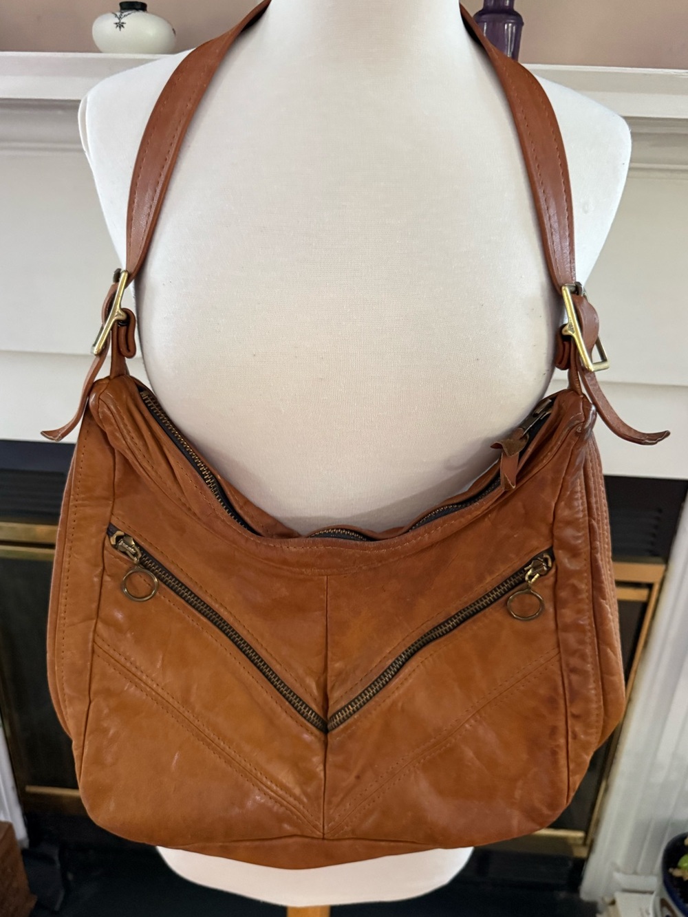Victoria Leather Vintage Brown Leather Hobo Shoulder Bag